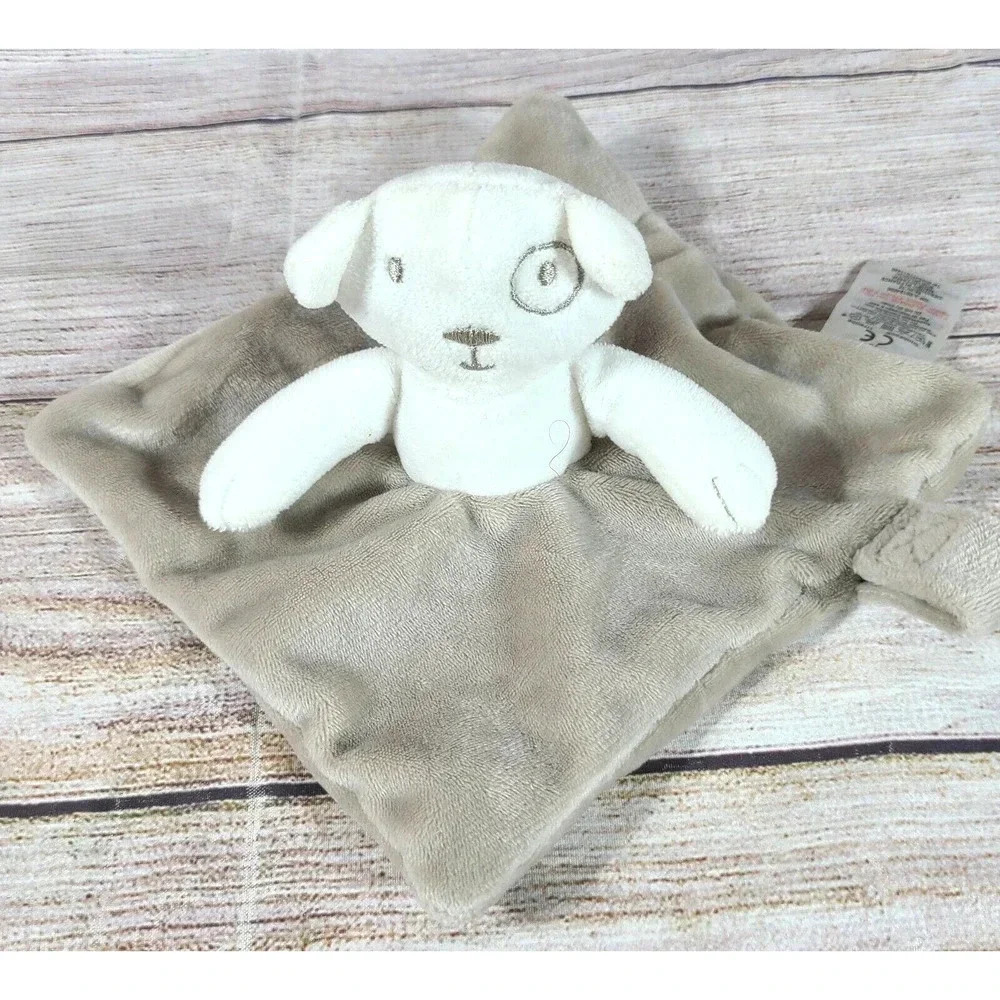 Grain De Ble Plush Puppy Dog Baby Lovey Security Blanket Beige Taupe White 7"